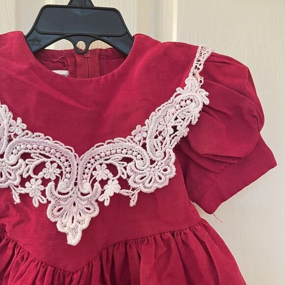 Vintage Jessica McClintock Gunne Sax Burgundy Taffeta & Lace Dress Girls Size 2T - Picture 5 of 12
